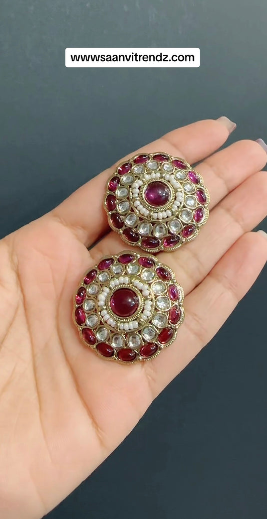 Kundan studs purple wine