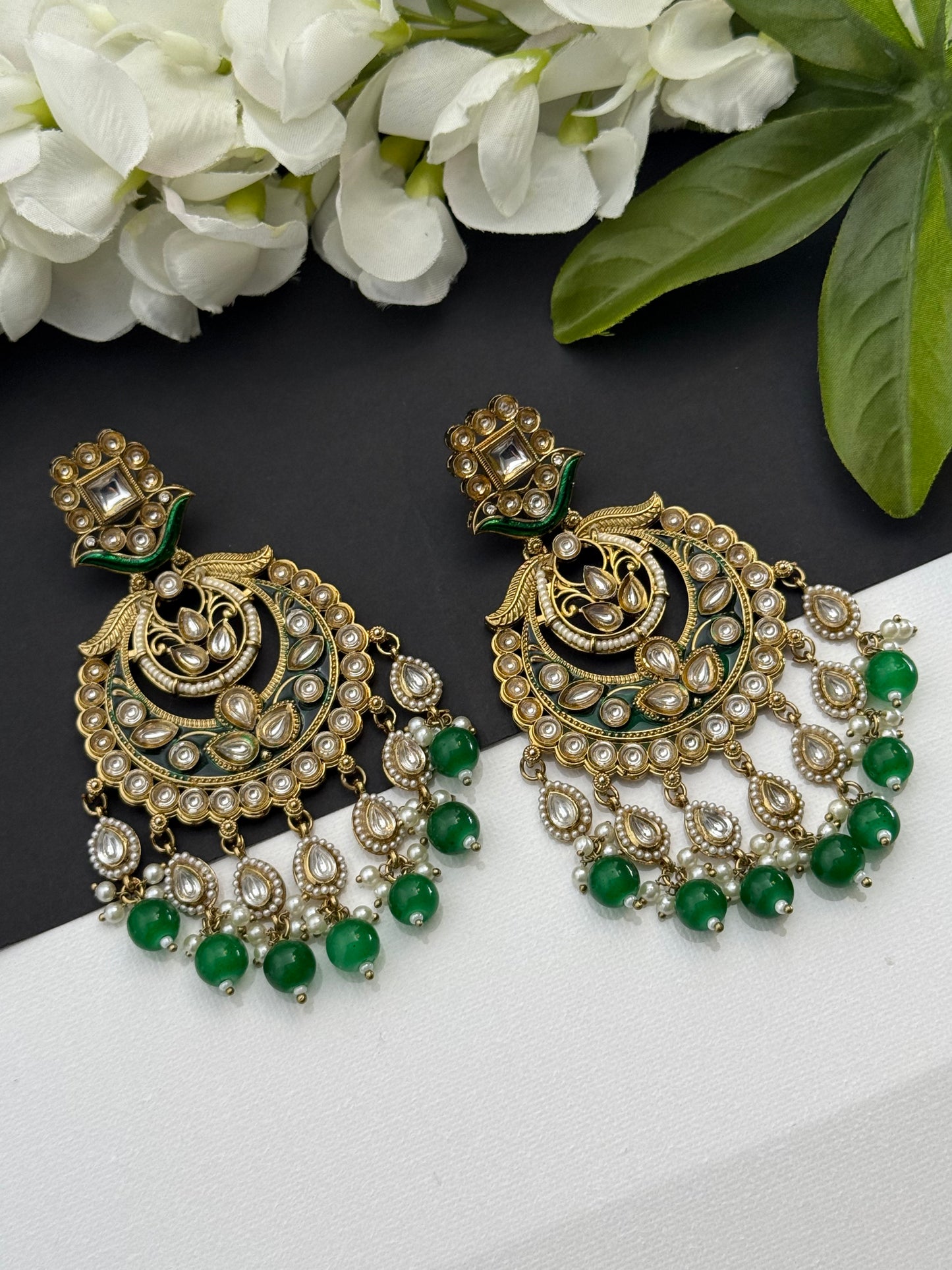 Kundan earrings green