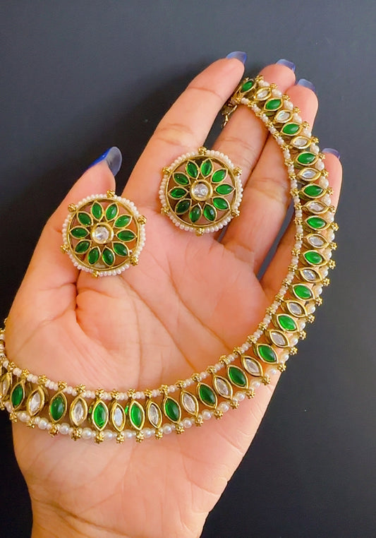 Kundan neckline Green