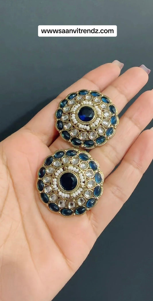Kundan studs blue