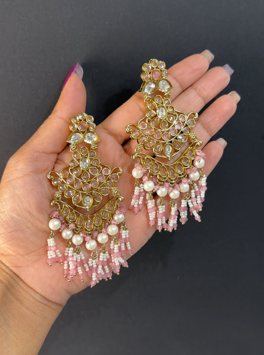 Polki earrings pink