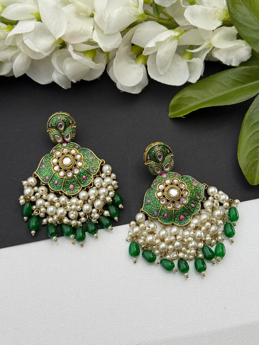 Kundan earrings green