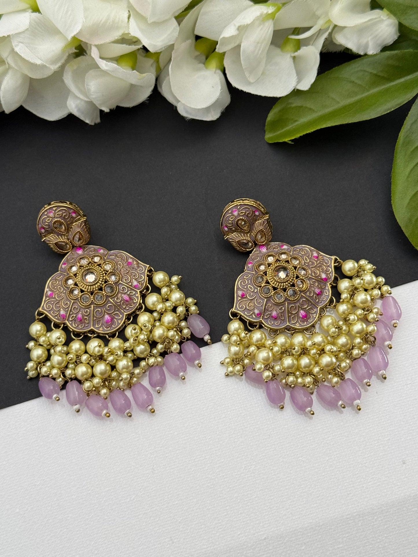Kundan earrings lavender