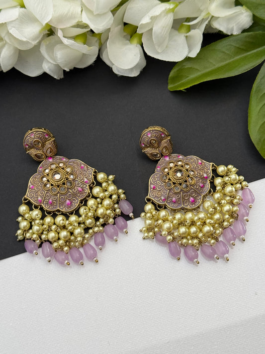 Kundan earrings lavender