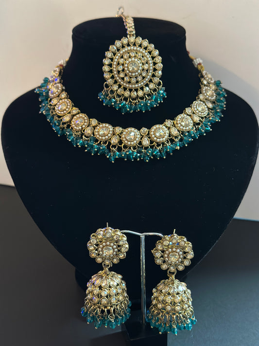 Necklace set peacock or teal