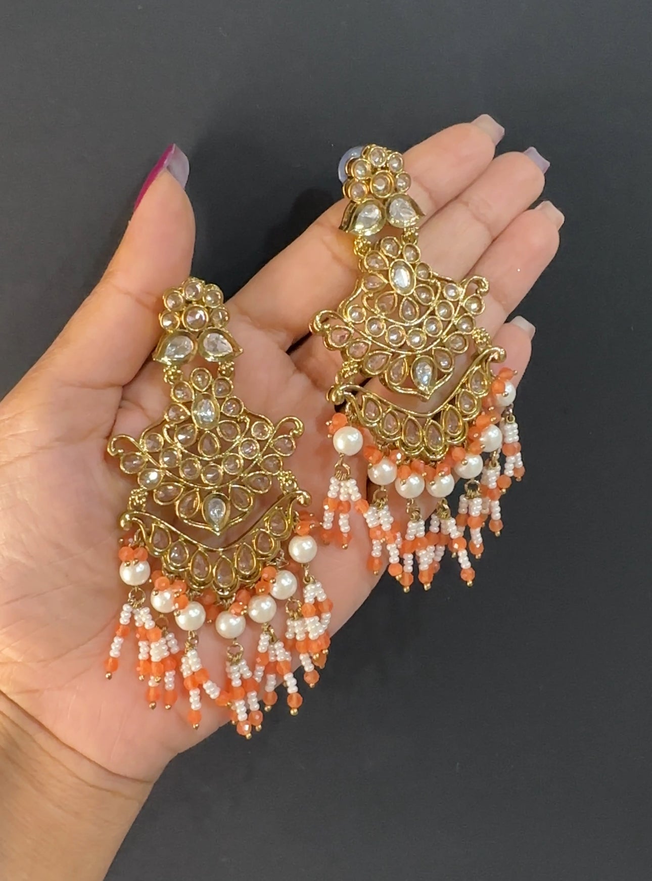 Polki earrings orange