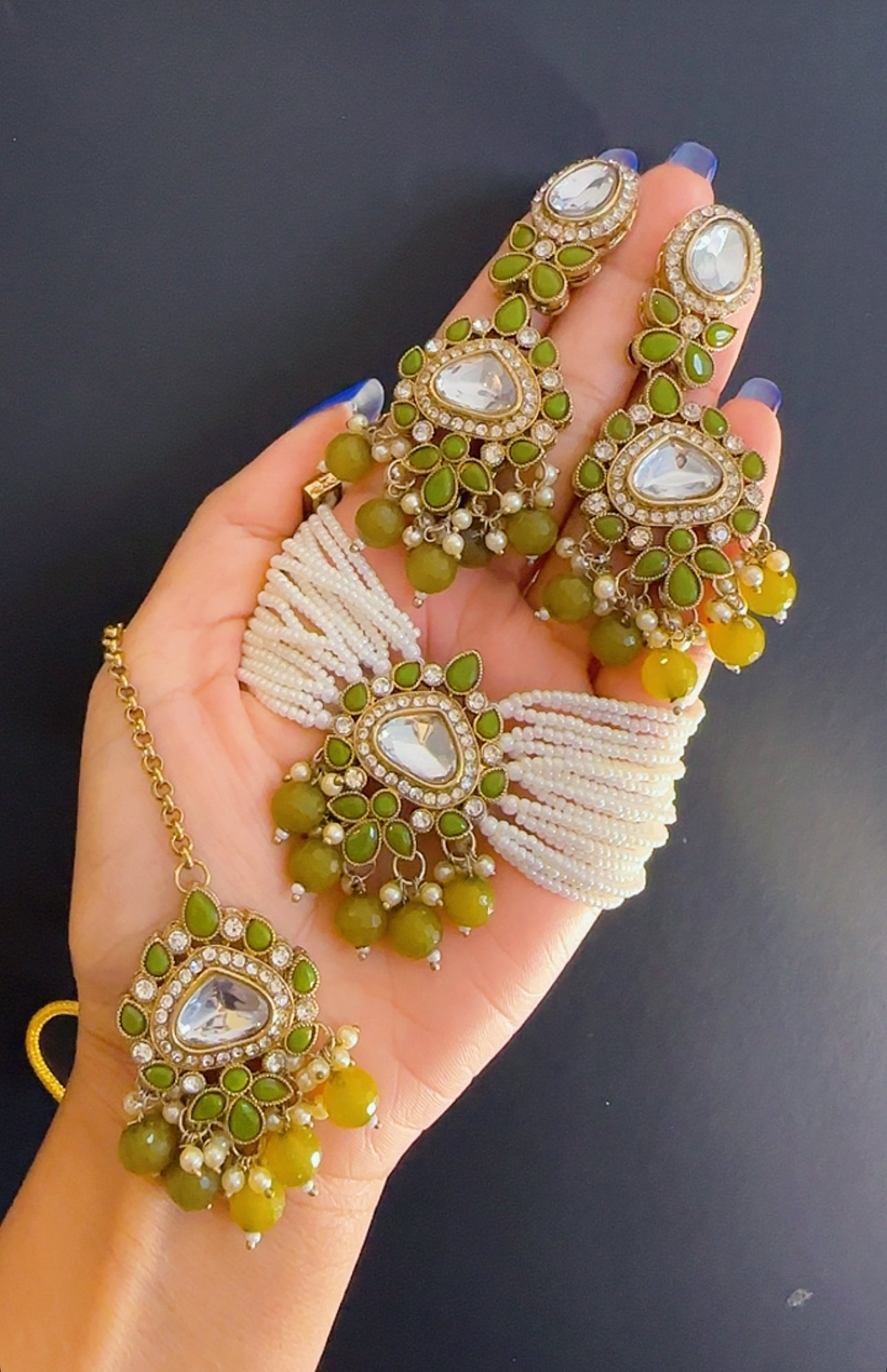 Kundan Choker set olive