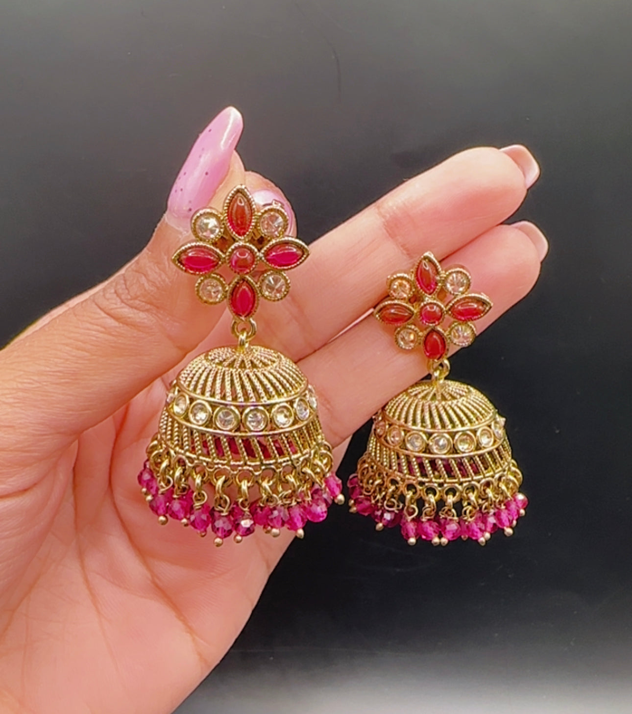 Jhumki in hot pink colour