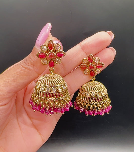 Jhumki in hot pink colour