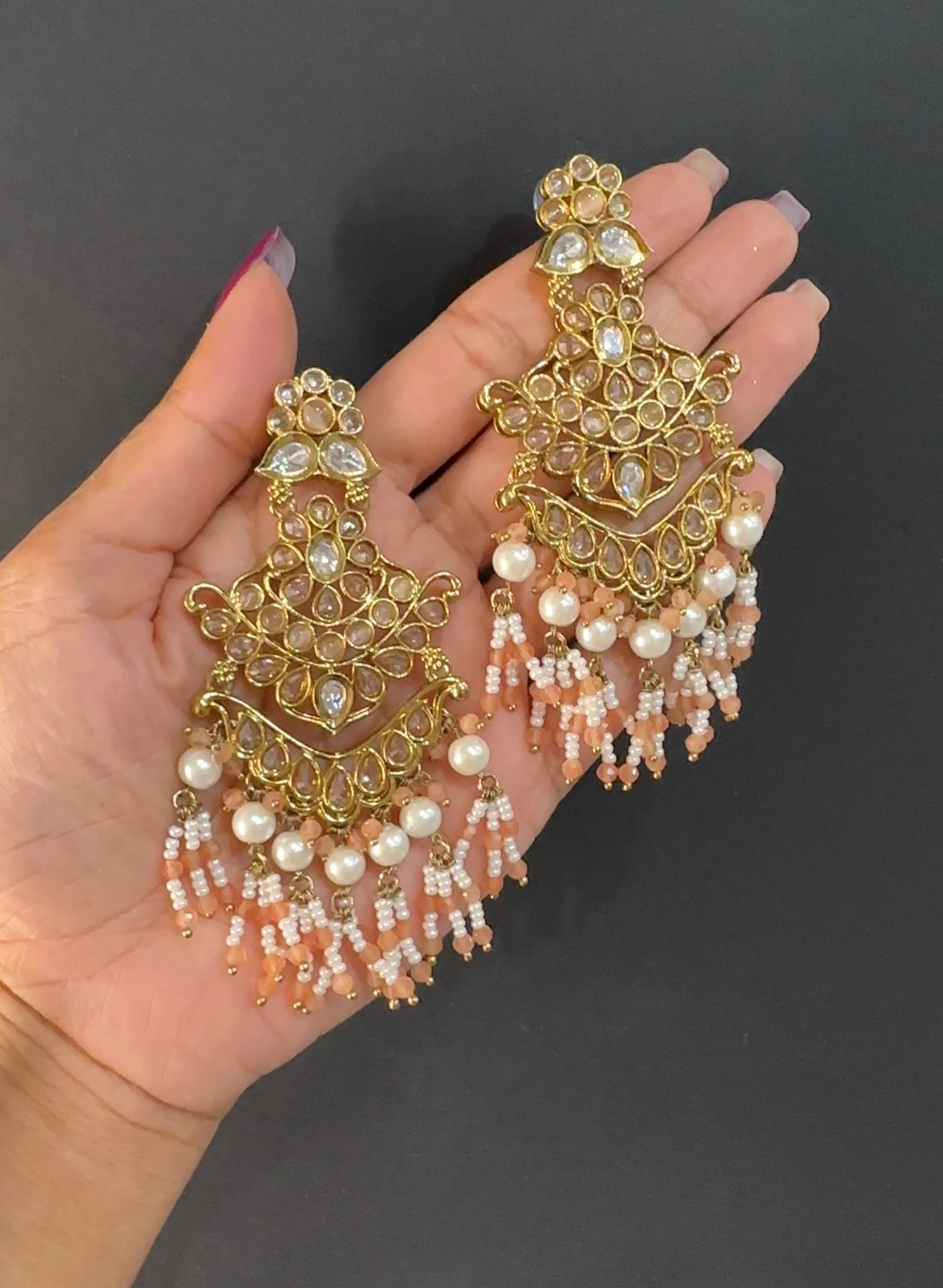 Polki Earrings peach colour