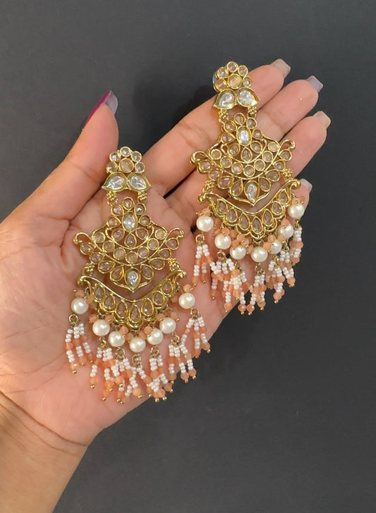 Polki Earrings peach colour