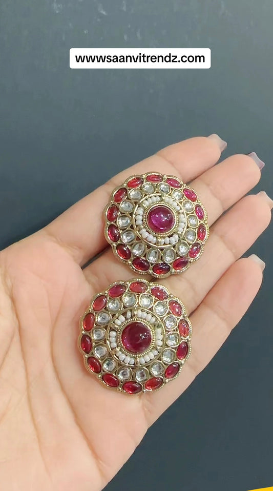 Kundan studs hot pink