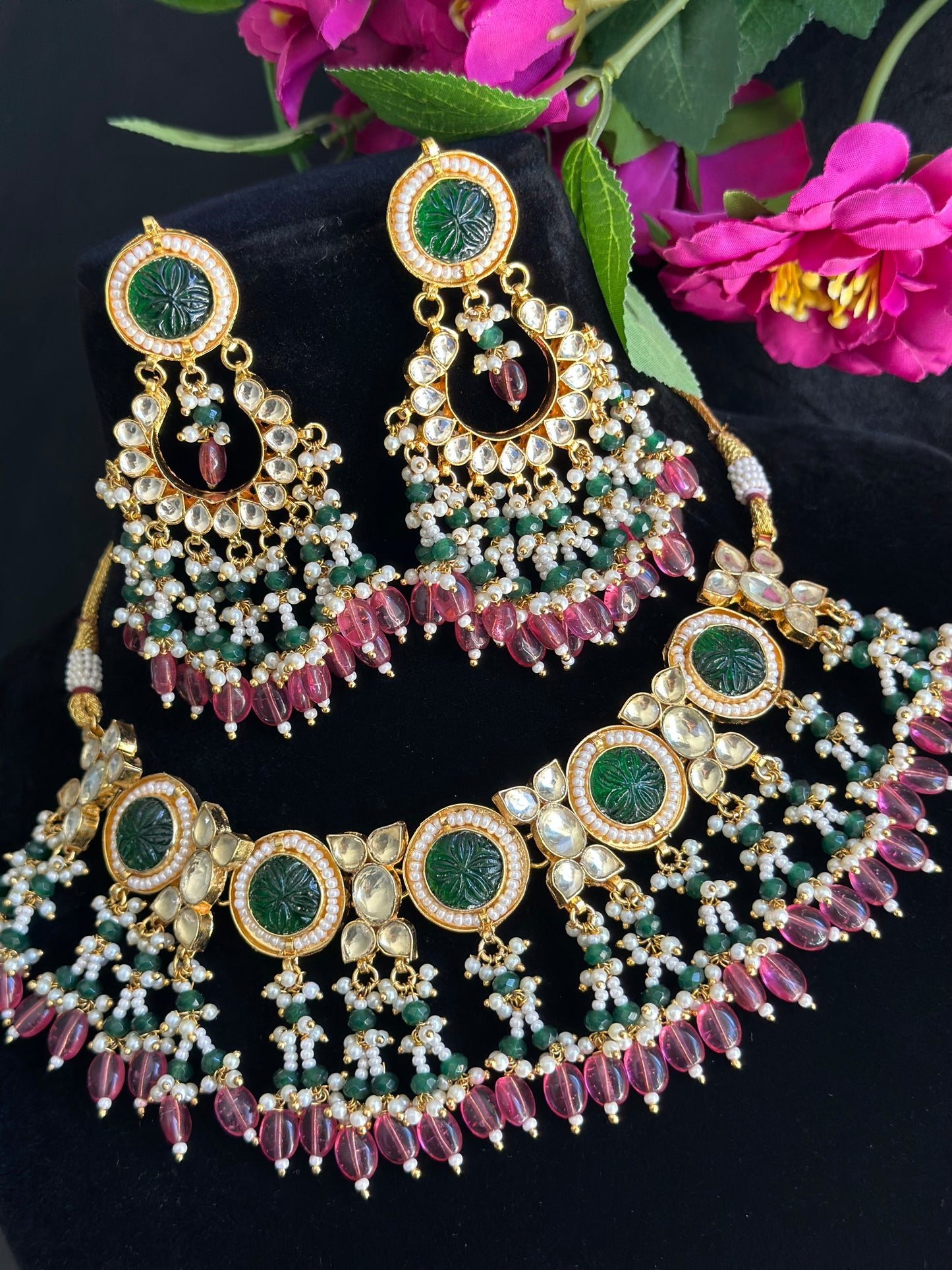 Pachi kundan necklace set