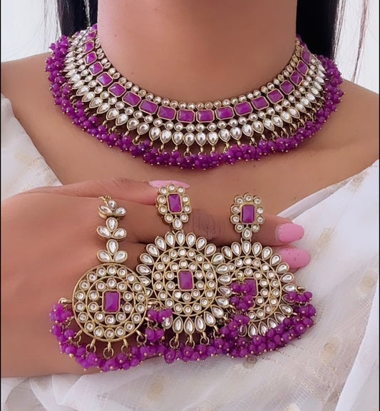 Kundan necklace set in purple colour