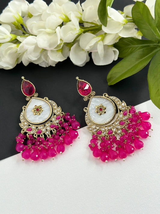 Kundan earrings Dark pink