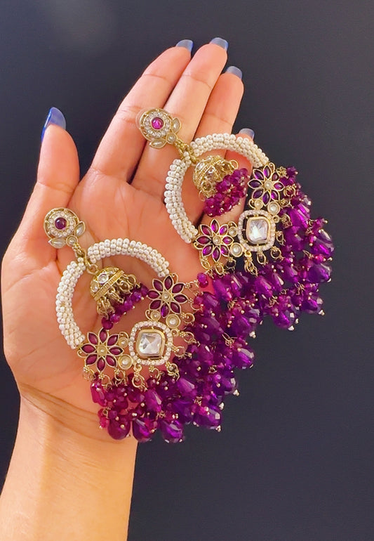 Kundan earrings purple