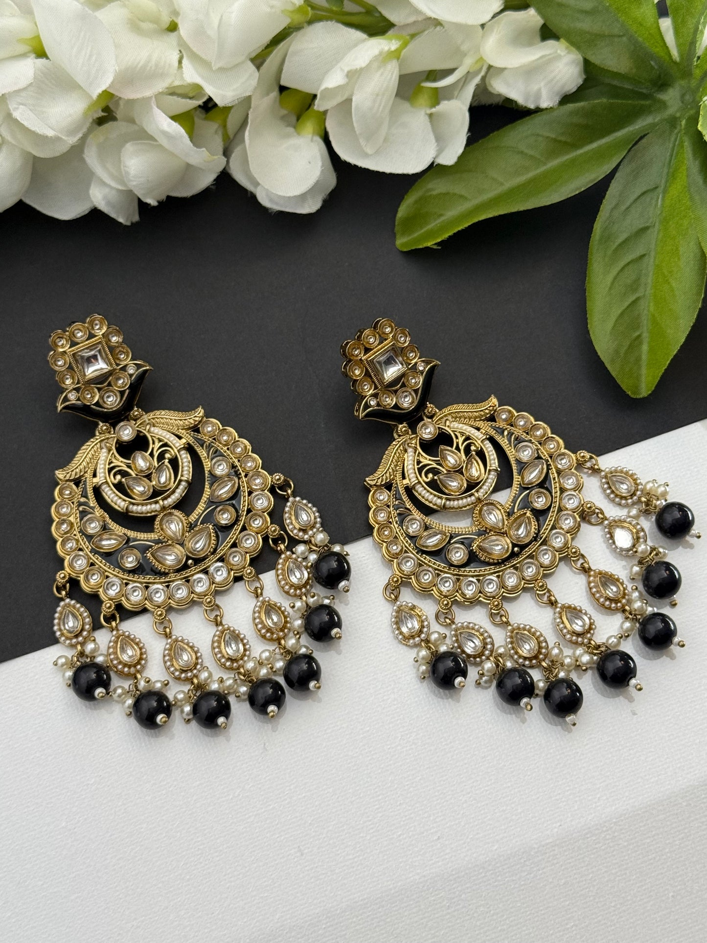 Kundan earrings black