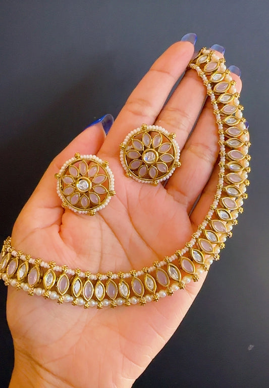 Kundan jewellery peach