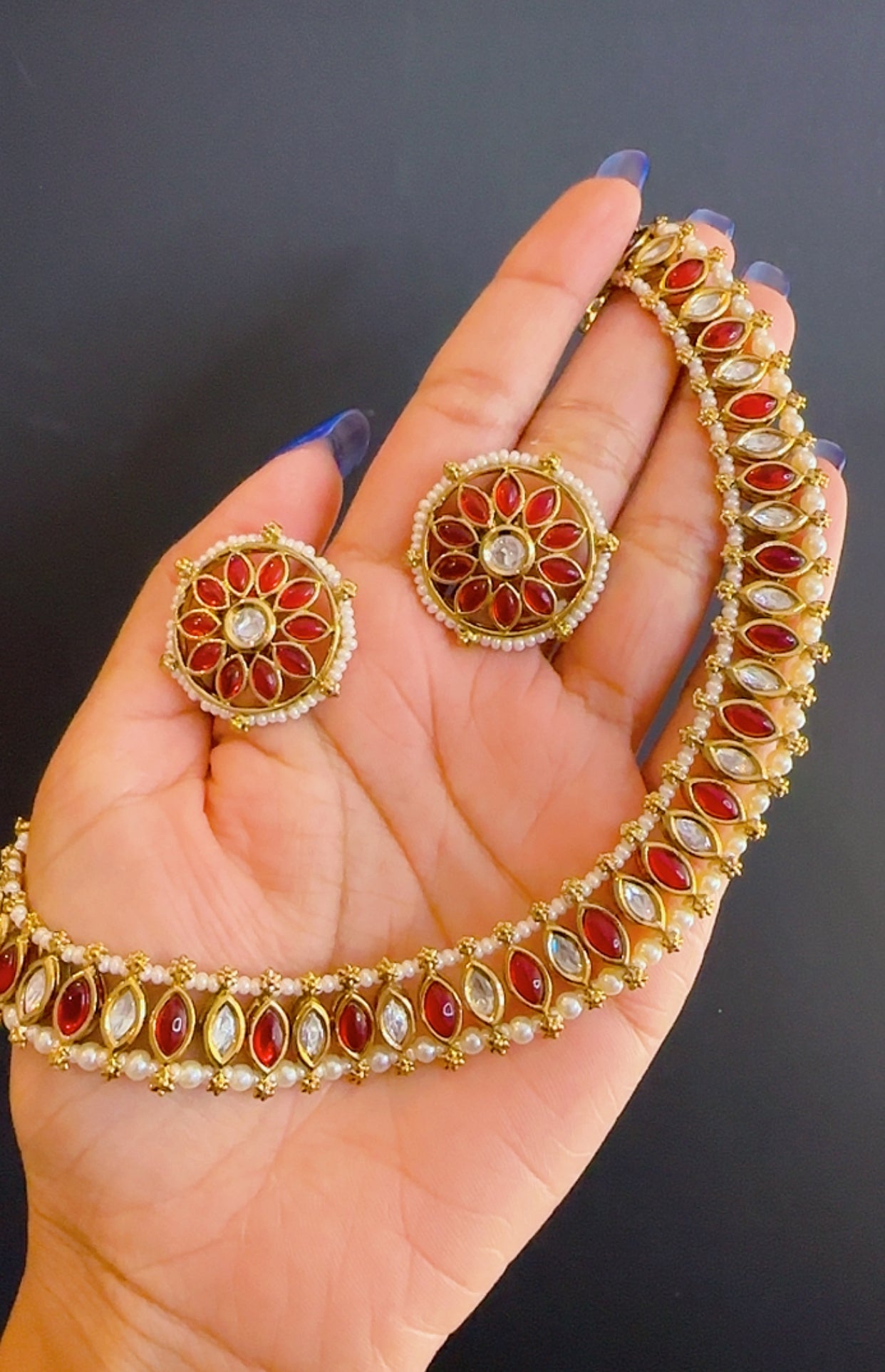 Kundan neckline mehroon