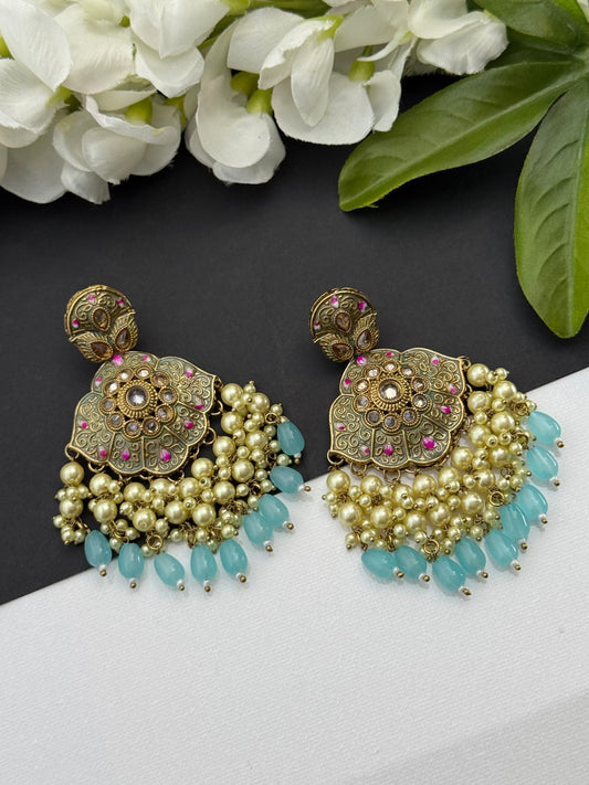 Kundan earrings light blue