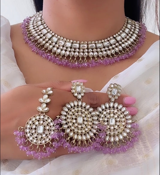 Kundan necklace set in lavender