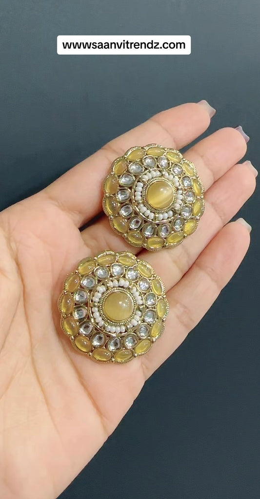 Kundan studs yellow