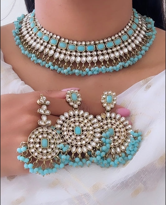 Kundan necklace set in firoji