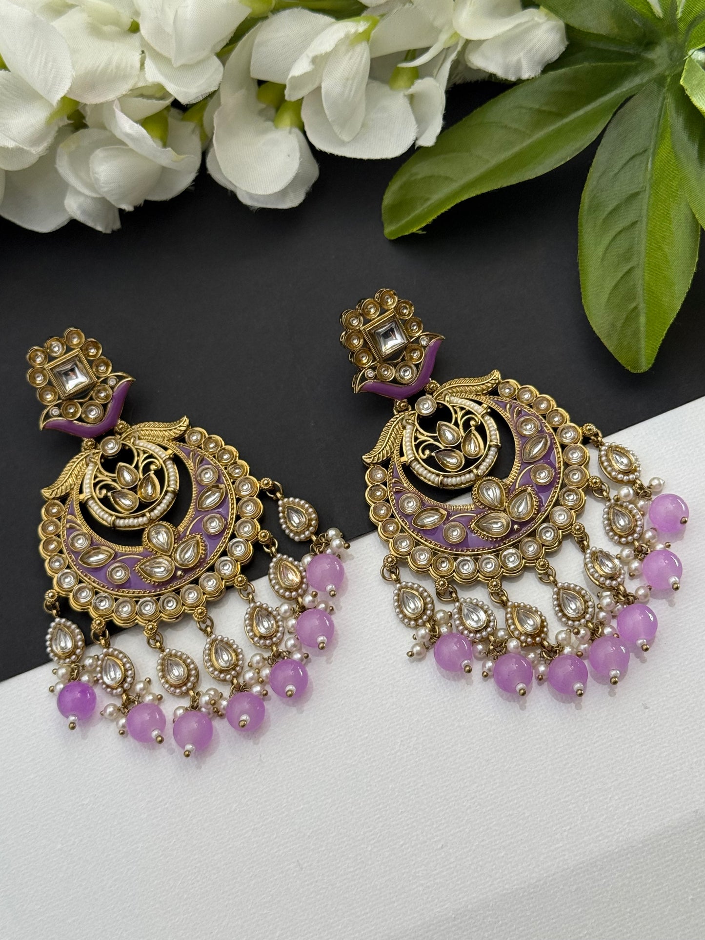 Kundan earrings lavender