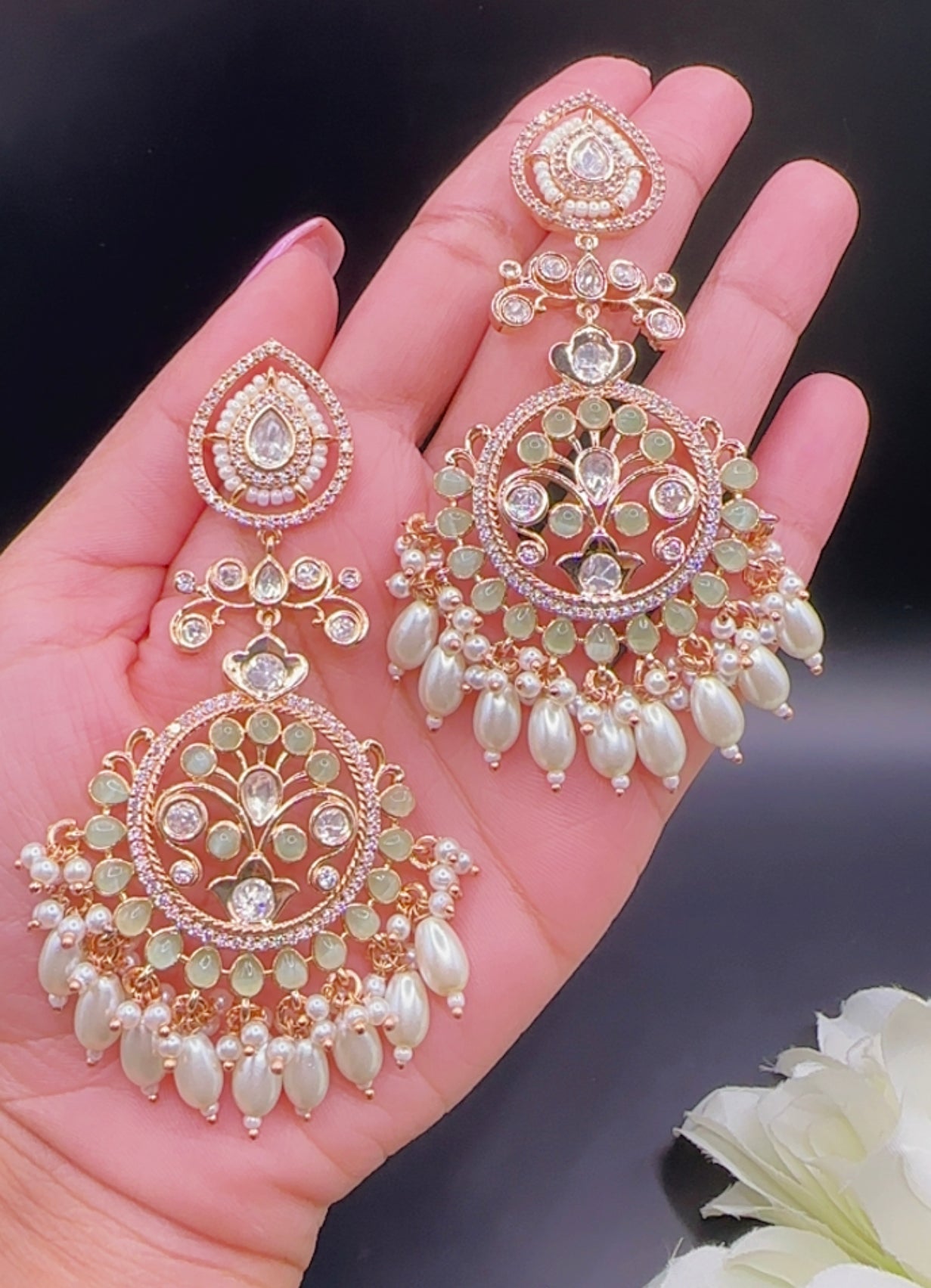 Uncut Polki kundan earrings in mint