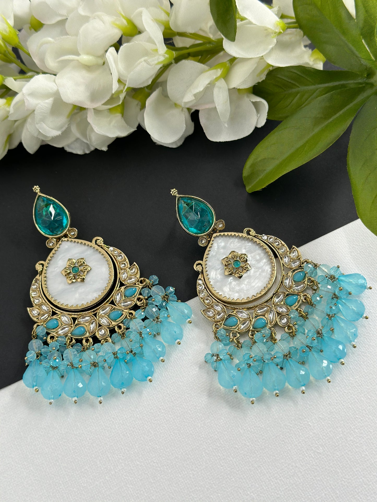Kundan earrings light blue