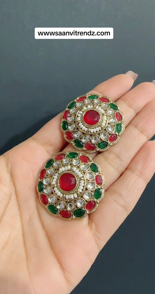 Kundan studs ruby green