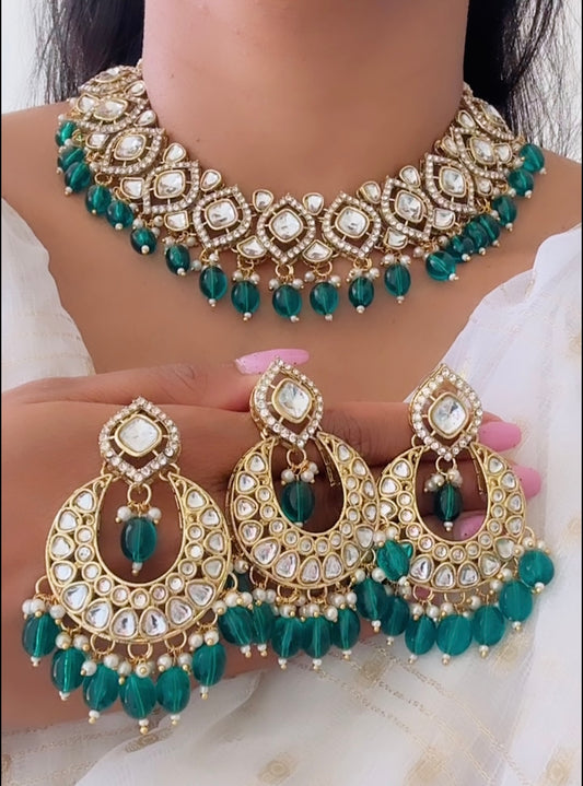 Kundan set Rama green