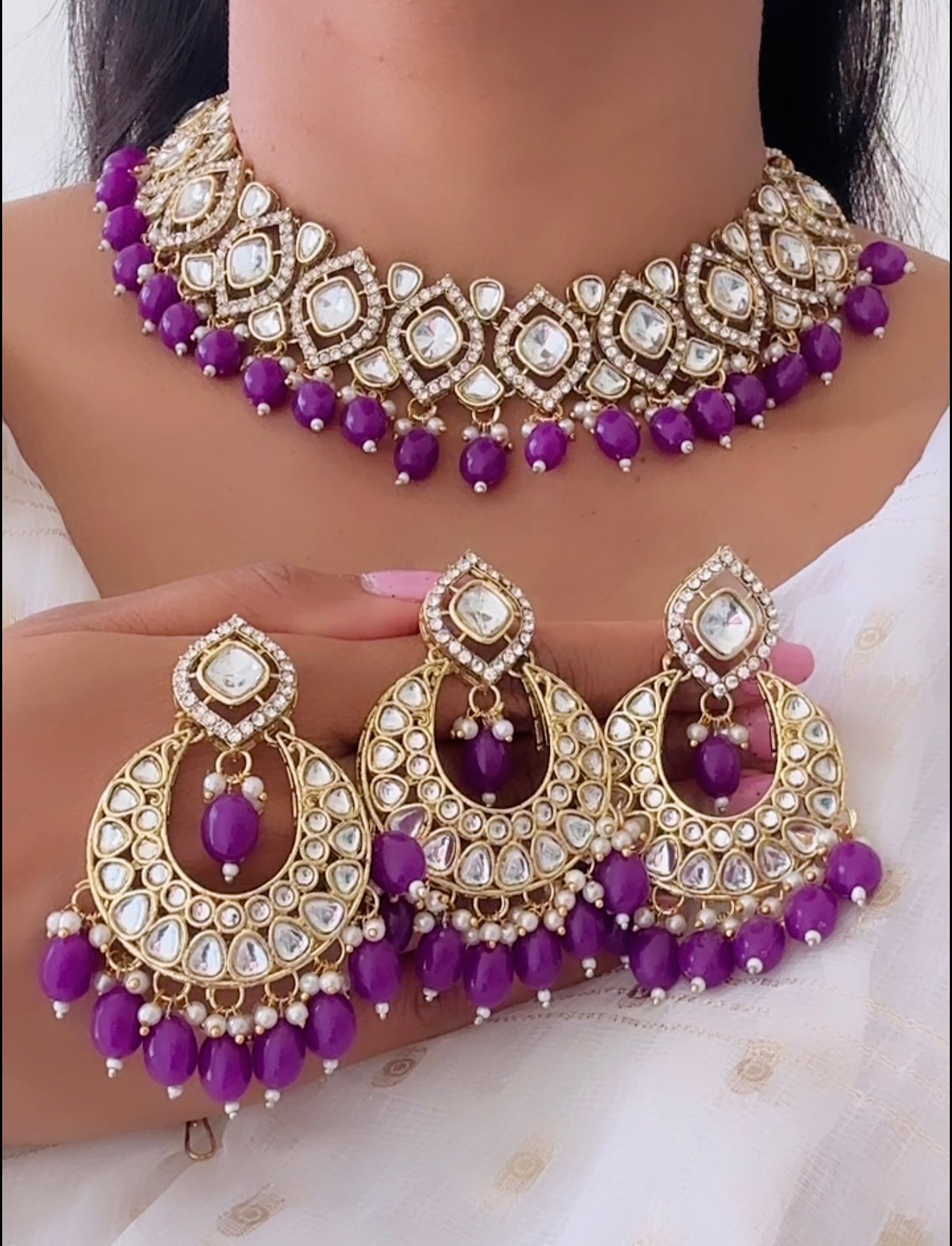 Kundan set purple