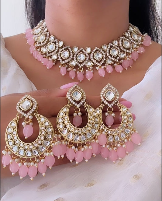 Kundan set pink