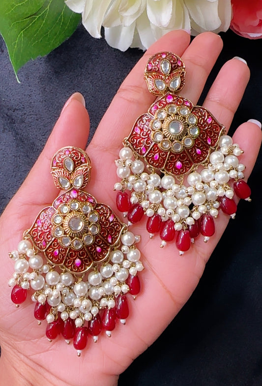 Kundan meenakaari earrings mehroon