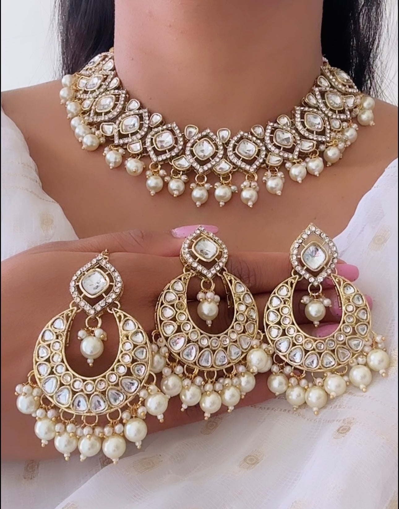 Kundan set golden white