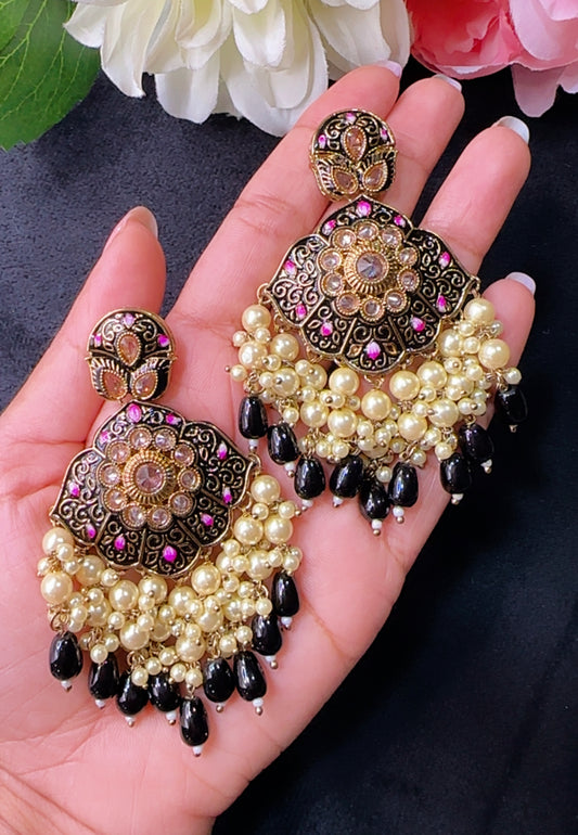 Kundan meenakaari earrings black