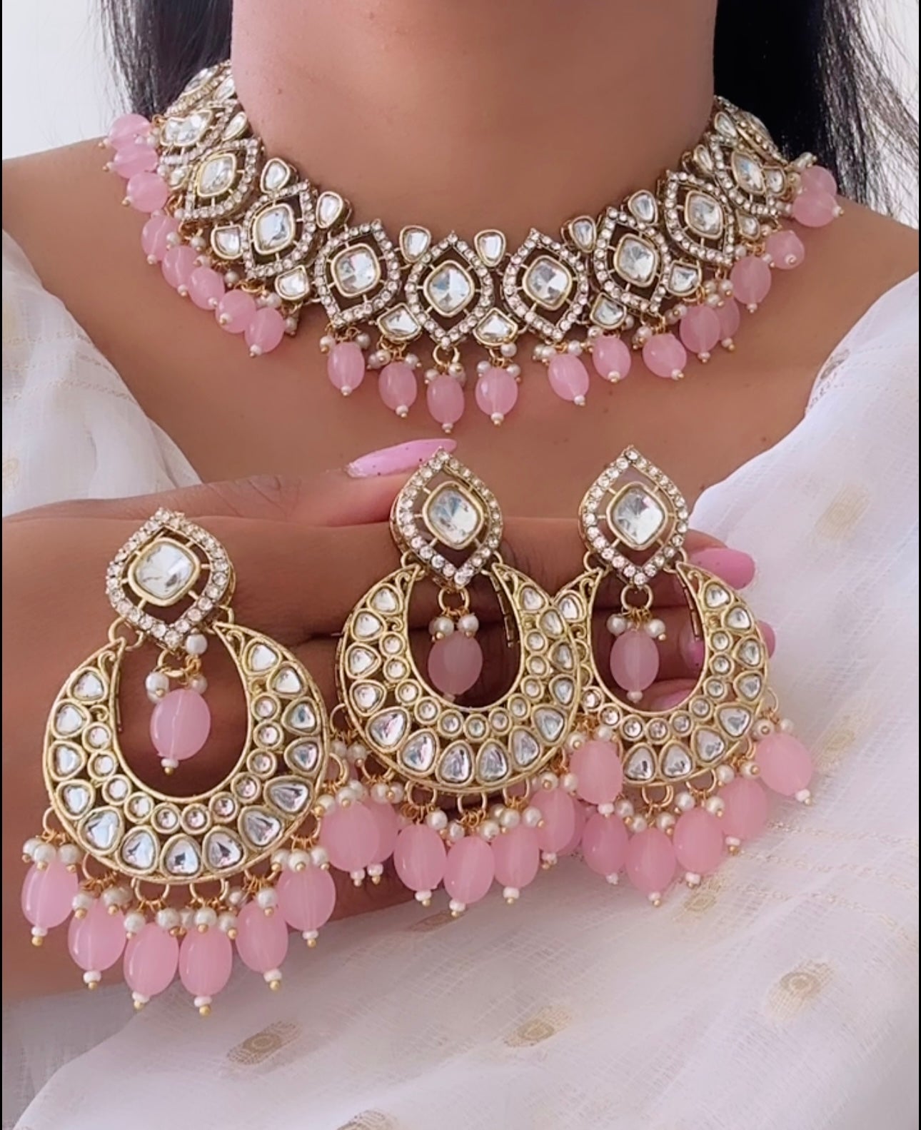 Kundan set pink