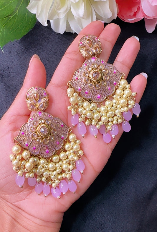 Kundan meenakaari earrings lavender