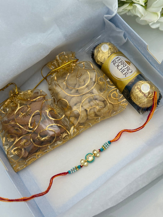 Pachi kundan Rakhi hamper