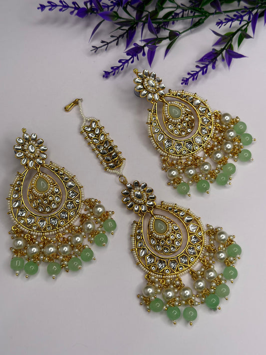 Kundan tikka set mint colour