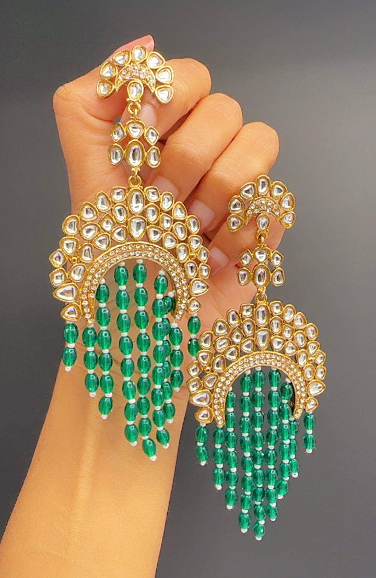 Kundan earrings green