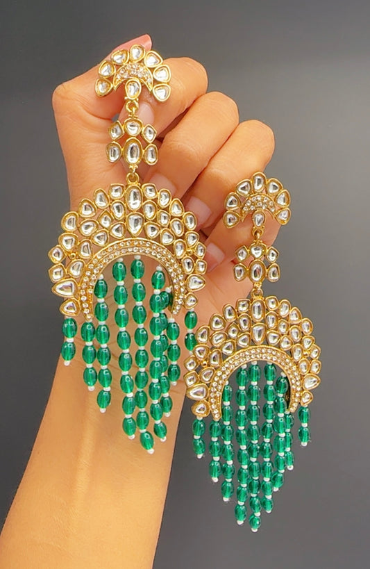 Kundan earrings green