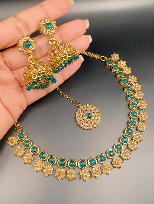 Peacock green necklace set