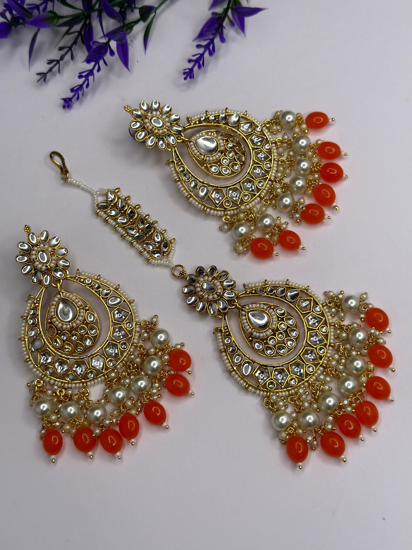 Kundan tikka set orange