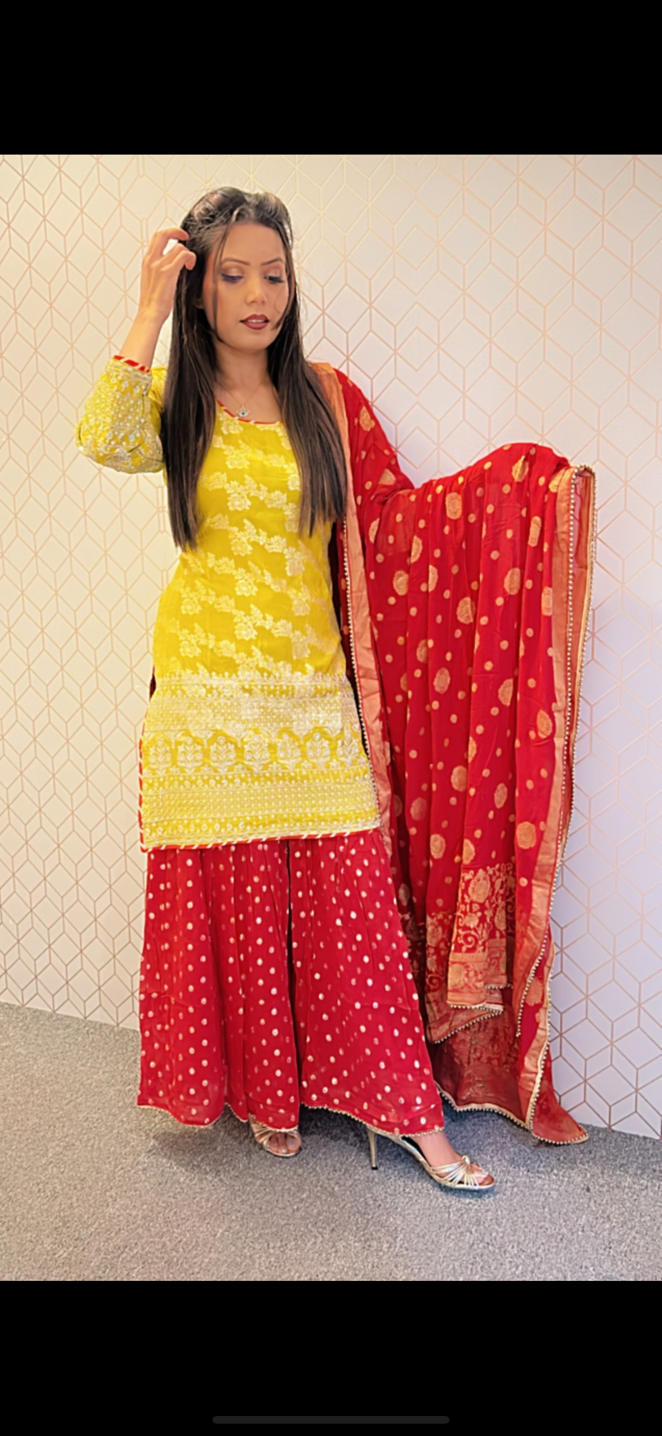 Sharara suit yellow and Red