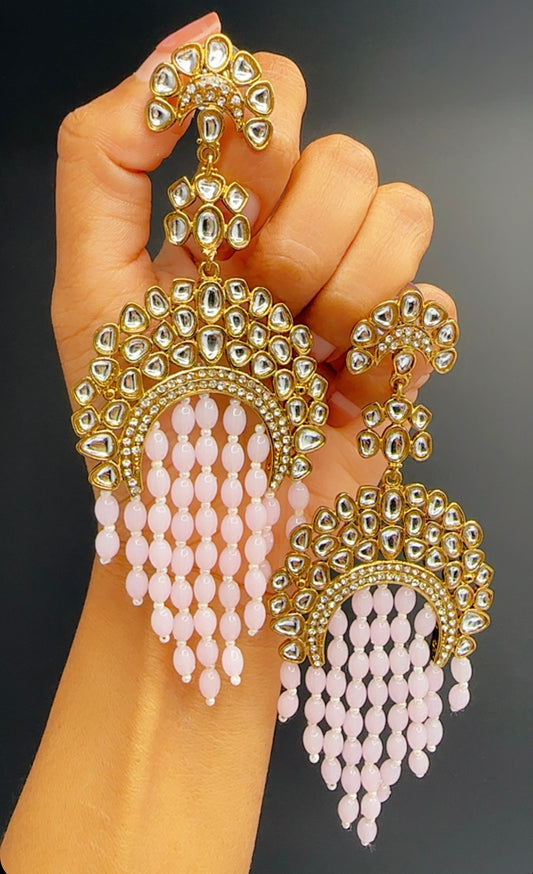 Kundan earrings pink