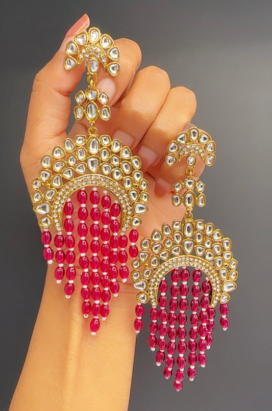 Kundan earrings hot pink