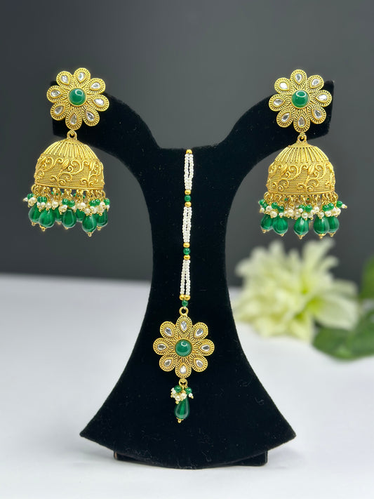 Jhumki tikka in green