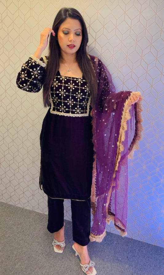 Wine velvet suit